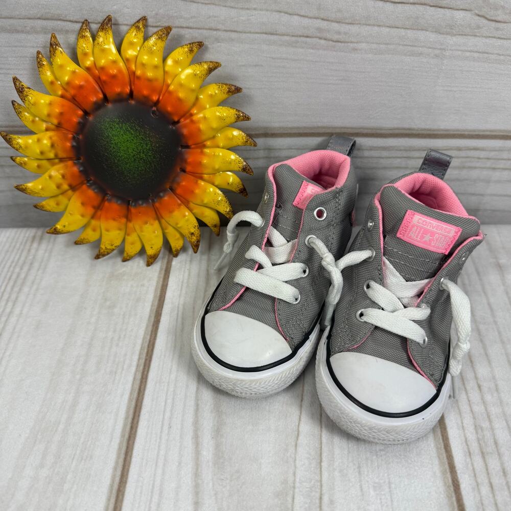 Kids Converse All Star Chuck Taylor High Top Sneakers Gray Pink Toddler Size 7C